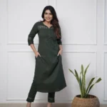 Green Cotton Kurti Plazo Set​