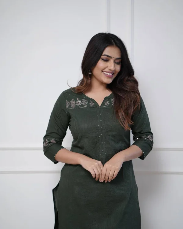 Green Cotton Kurti Plazo Set​
