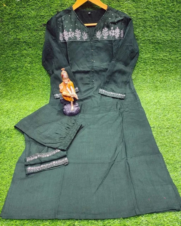 Green Cotton Kurti Plazo Set​