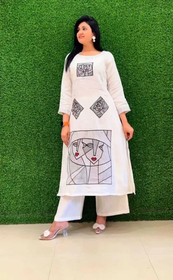 Cotton Flex White Color Kurti Palazzo Set