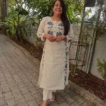 Cotton Printed White Kurti Pant Set