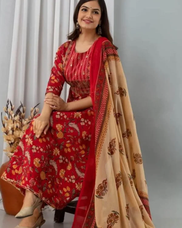 Printed Anarkali Kurta Pant Dupatta Set