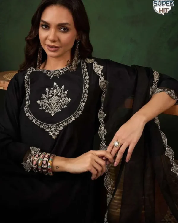 Black Party Wear Silk Suit Set