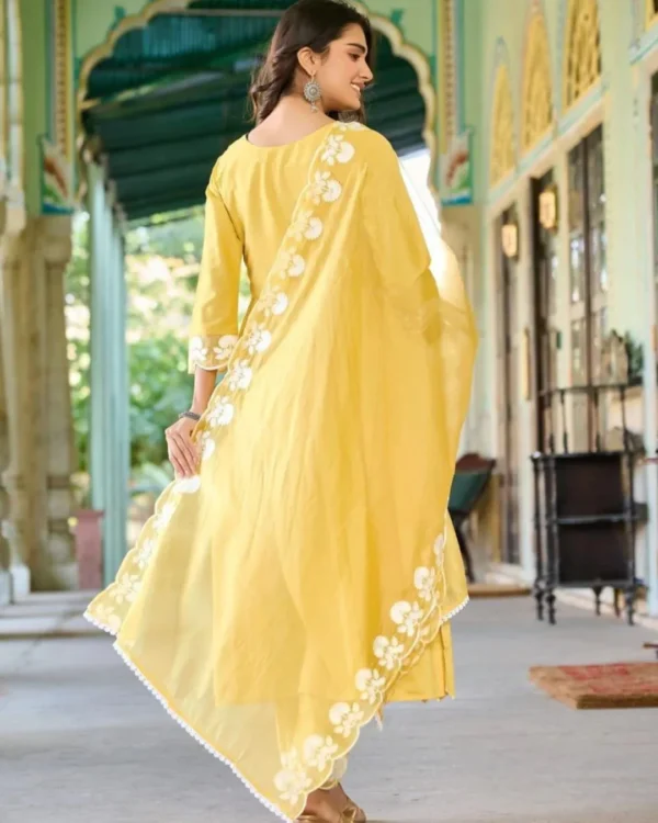 Floral Printed Cotton Yellow Suit Set