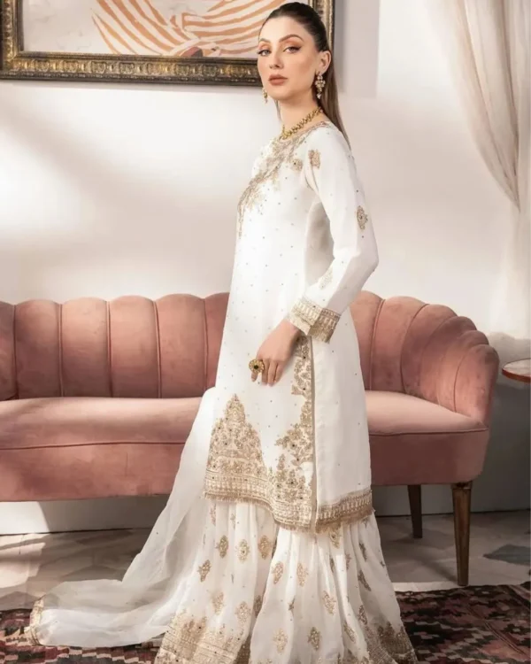 White Party Wear Sharara Kurti​ Set