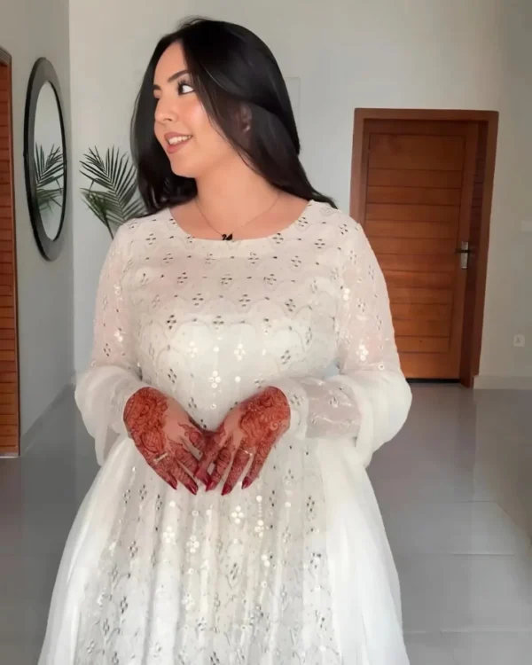 Faux Blooming White Anarkali Suit Set