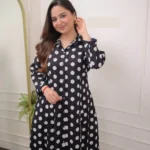 Black Cotton Polka Dot Kurti Pant Set