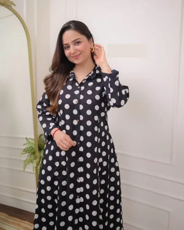 Black Cotton Polka Dot Kurti Pant Set