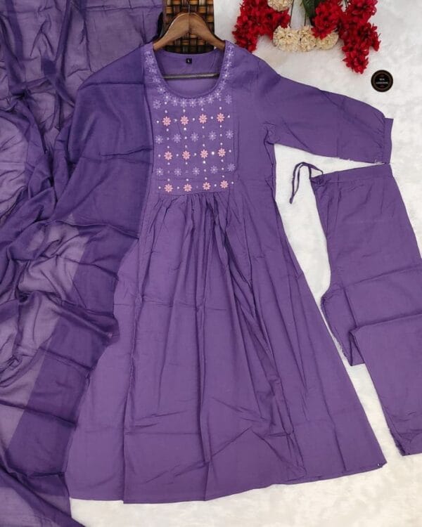 Purple Cotton Printed Suit Set