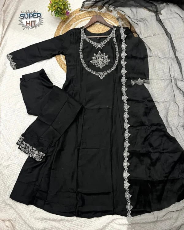 Black Party Wear Silk Suit Set