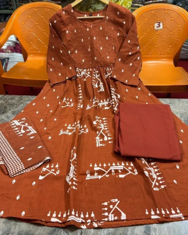 Cotton Flared Anarkali Suit Set