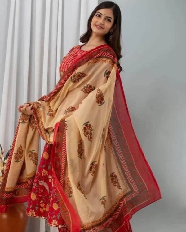 Printed Anarkali Kurta Pant Dupatta Set