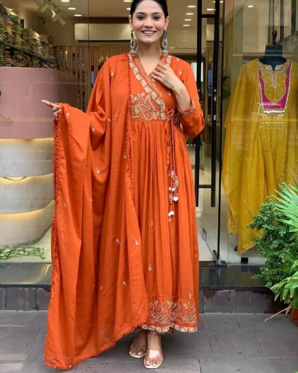 Partywear Anarkali Kurti Pant Dupatta Set