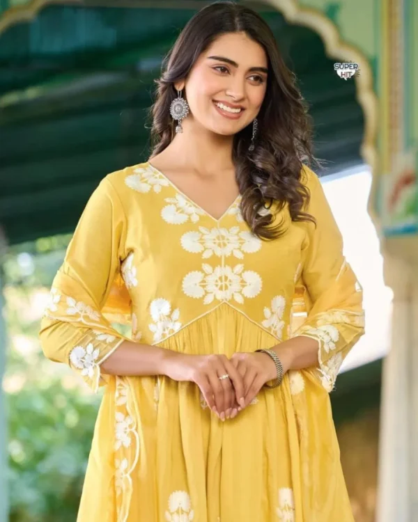 Floral Printed Cotton Yellow Suit Set