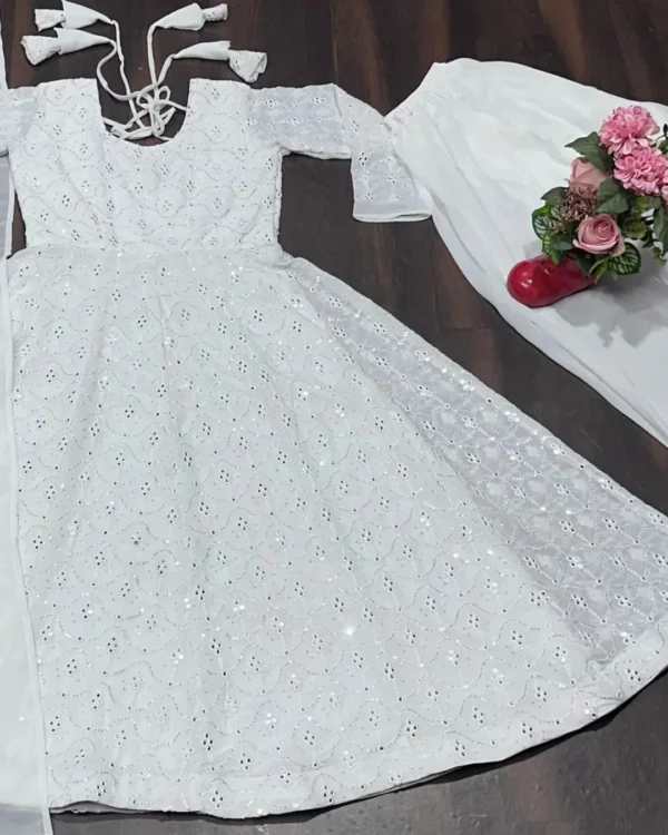 Faux Blooming White Anarkali Suit Set