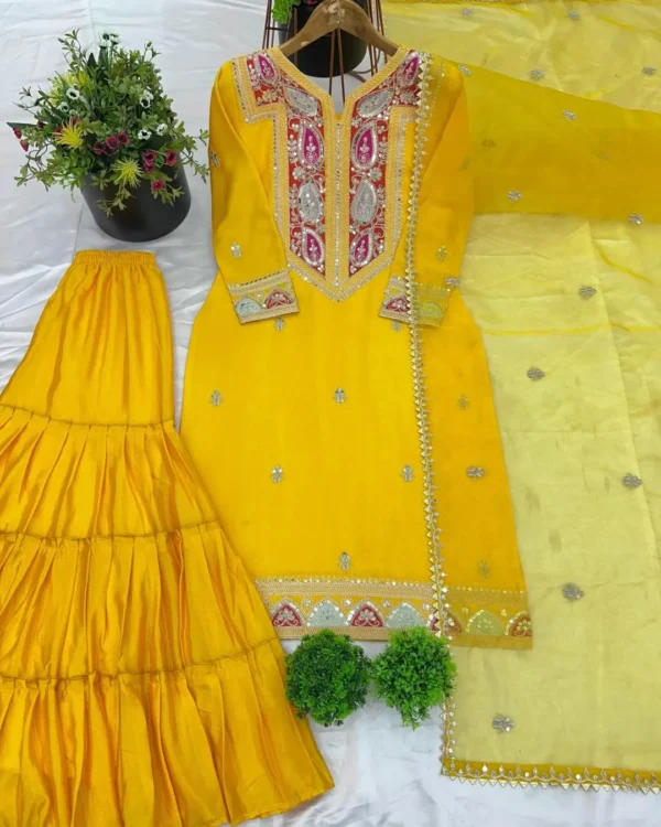 Party Wear Yellow Gharara Suit Set