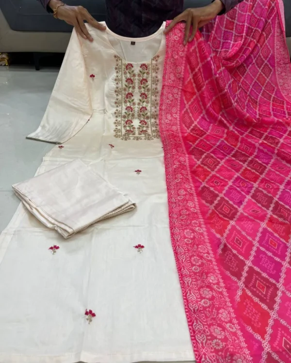 Party Wear Banana Silk Kurti Pant Dupatta Set