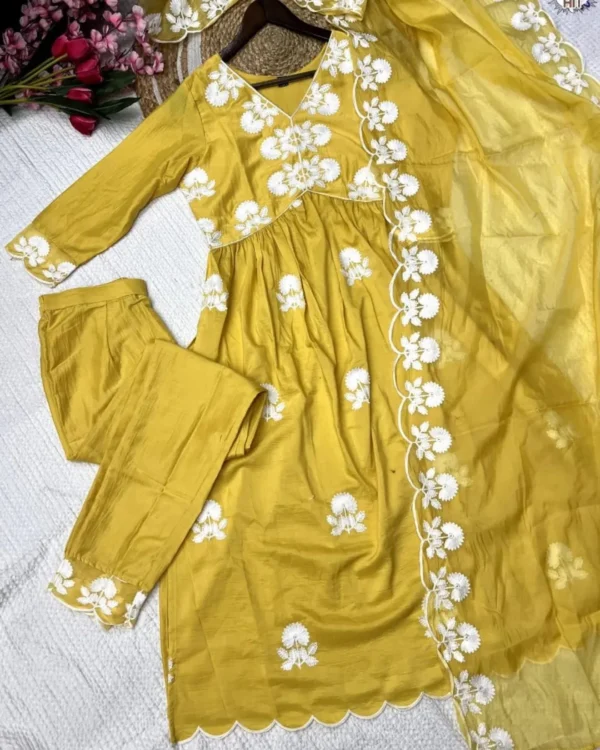 Floral Printed Cotton Yellow Suit Set