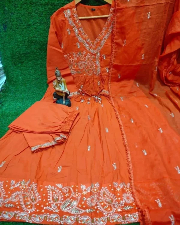 Partywear Anarkali Kurti Pant Dupatta Set