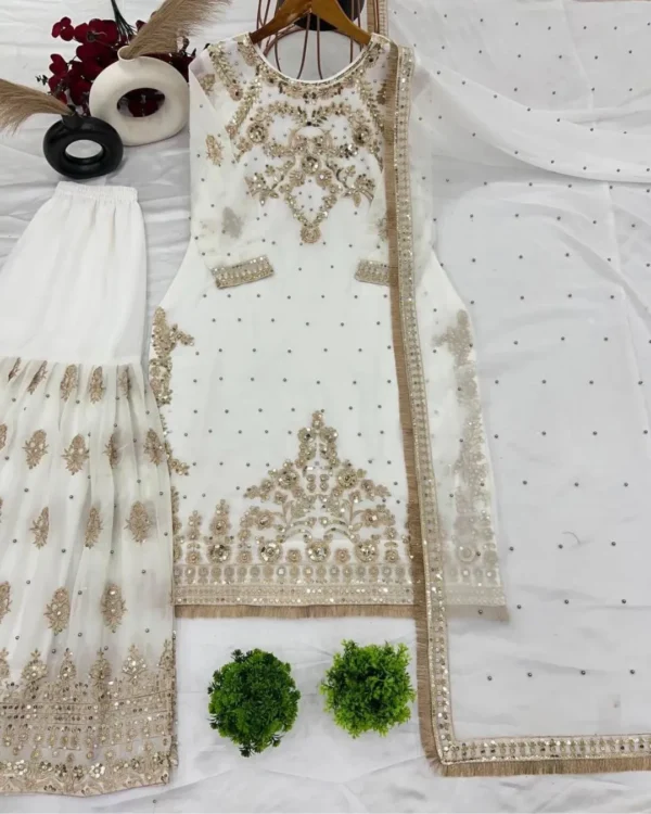 White Party Wear Sharara Kurti​ Set