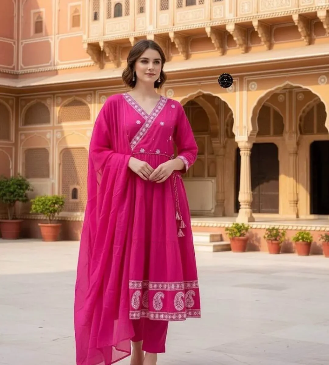Pink Cotton Anarkali Suit​ Set