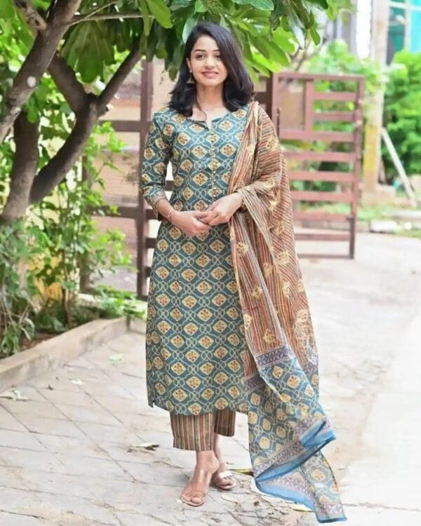 Cotton Printed Kurti Pant Dupatta Set