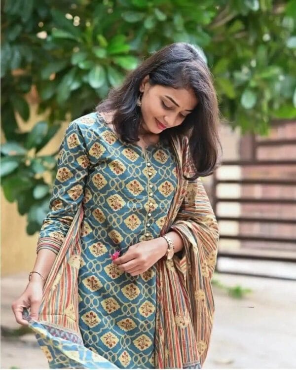 Cotton Printed Kurti Pant Dupatta Set