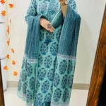 Cotton Sky Blue Kurti Pant Dupatta Set