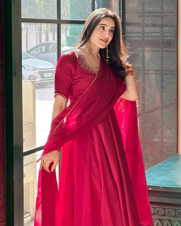 Flared Party Wear Red Suit Set 1