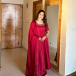 Flared Party Wear Red Suit Set