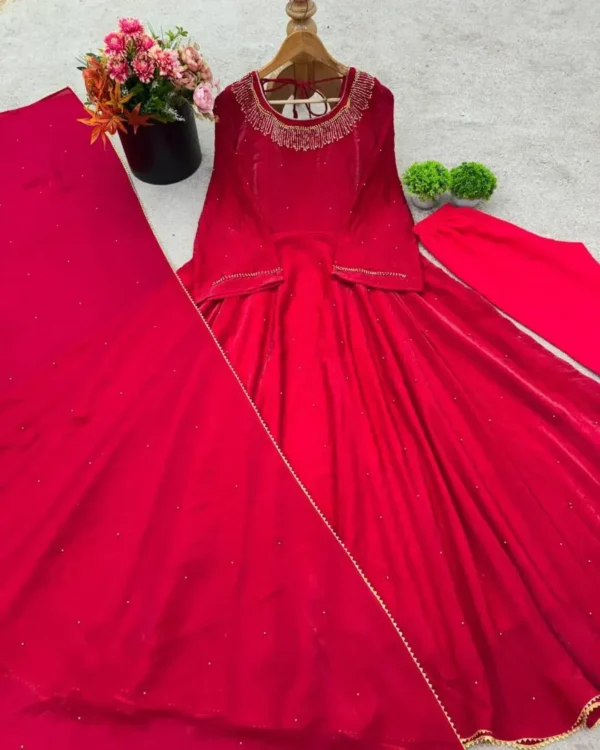 Flared Party Wear Red Suit Set 2