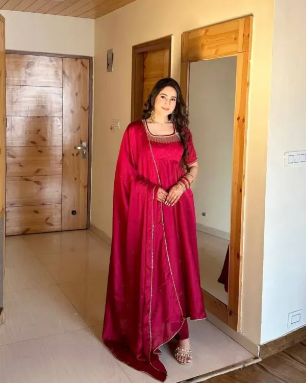 Flared Party Wear Red Suit Set