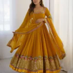 Flared Party Wear Yellow Suit Set