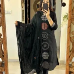 Floral Print Black Cotton Salwar Suit Set