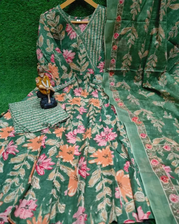 Mehndi Green Cotton Suit Set 1