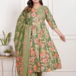 Mehndi Green Cotton Suit Set