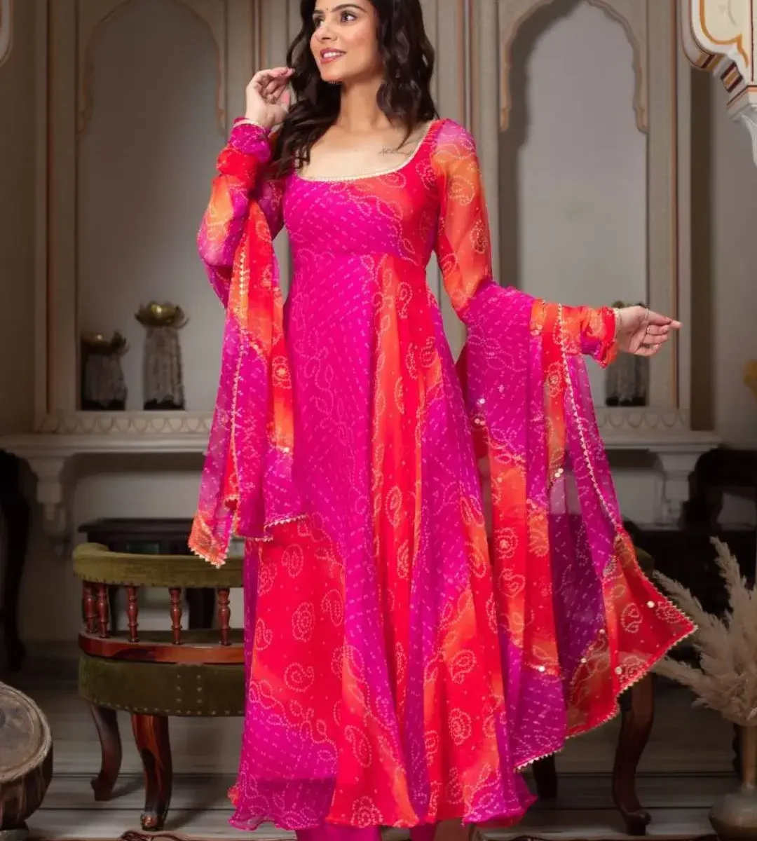 Multicolored Flared Party Wear Suit Set