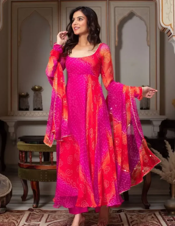 Multicolored Flared Party Wear Suit Set
