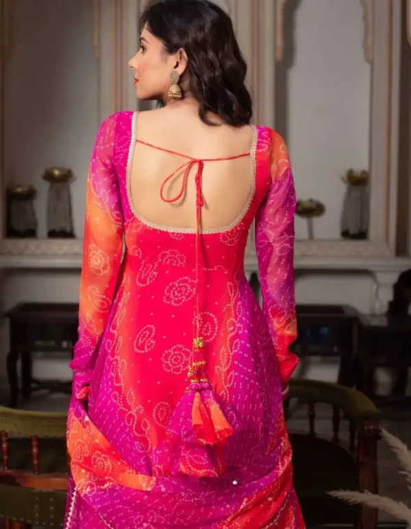 Multicolored Flared Party Wear Suit Set Back