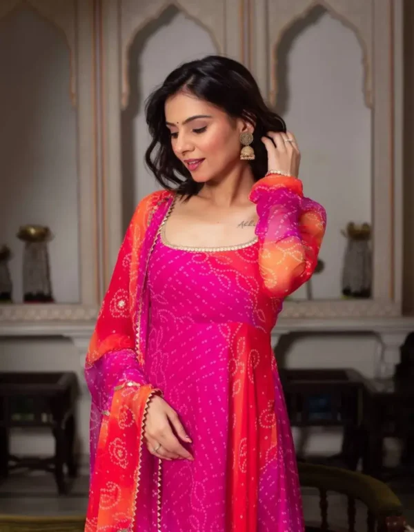 Multicolored Flared Party Wear Suit Set Front