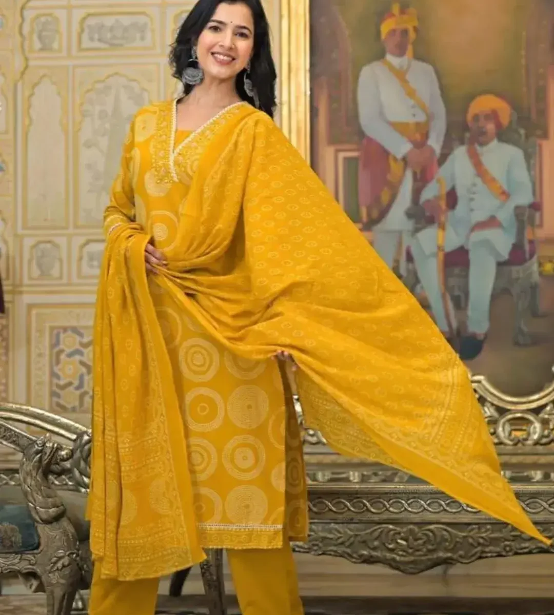 Mustard Yellow Cotton Suit Set