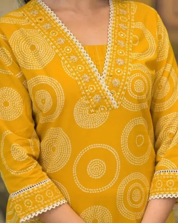 Mustard Yellow Cotton Suit Set Front Side