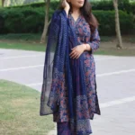 Navy Blue Cotton Kurti Pant Dupatta Set​
