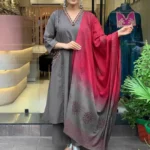 Cotton Grey Kurti Pant Dupatta Set