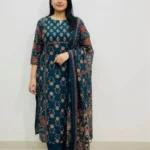 Printed Cotton Blue Kurti Pant Dupatta Set