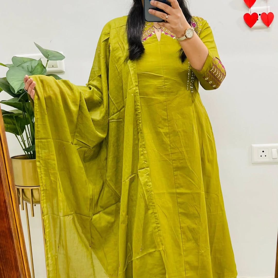 Printed Cotton Suit Set With Dupatta
