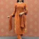 Cotton Orange Kurti Pant Dupatta Set