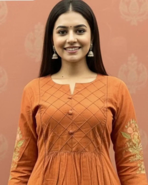 Cotton Orange Kurti Pant Dupatta Set