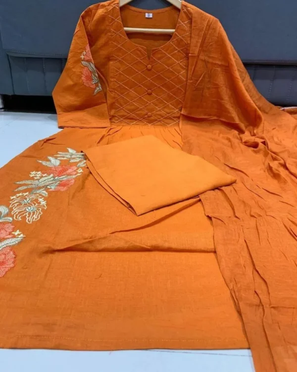 Cotton Orange Kurti Pant Dupatta Set