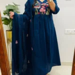 Floral Printed Blue Cotton Suit Set